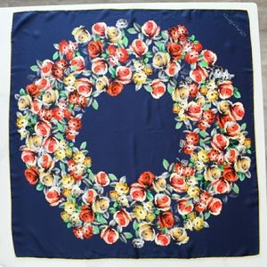 Clelia & Romy navy floral square 100% silk scarf